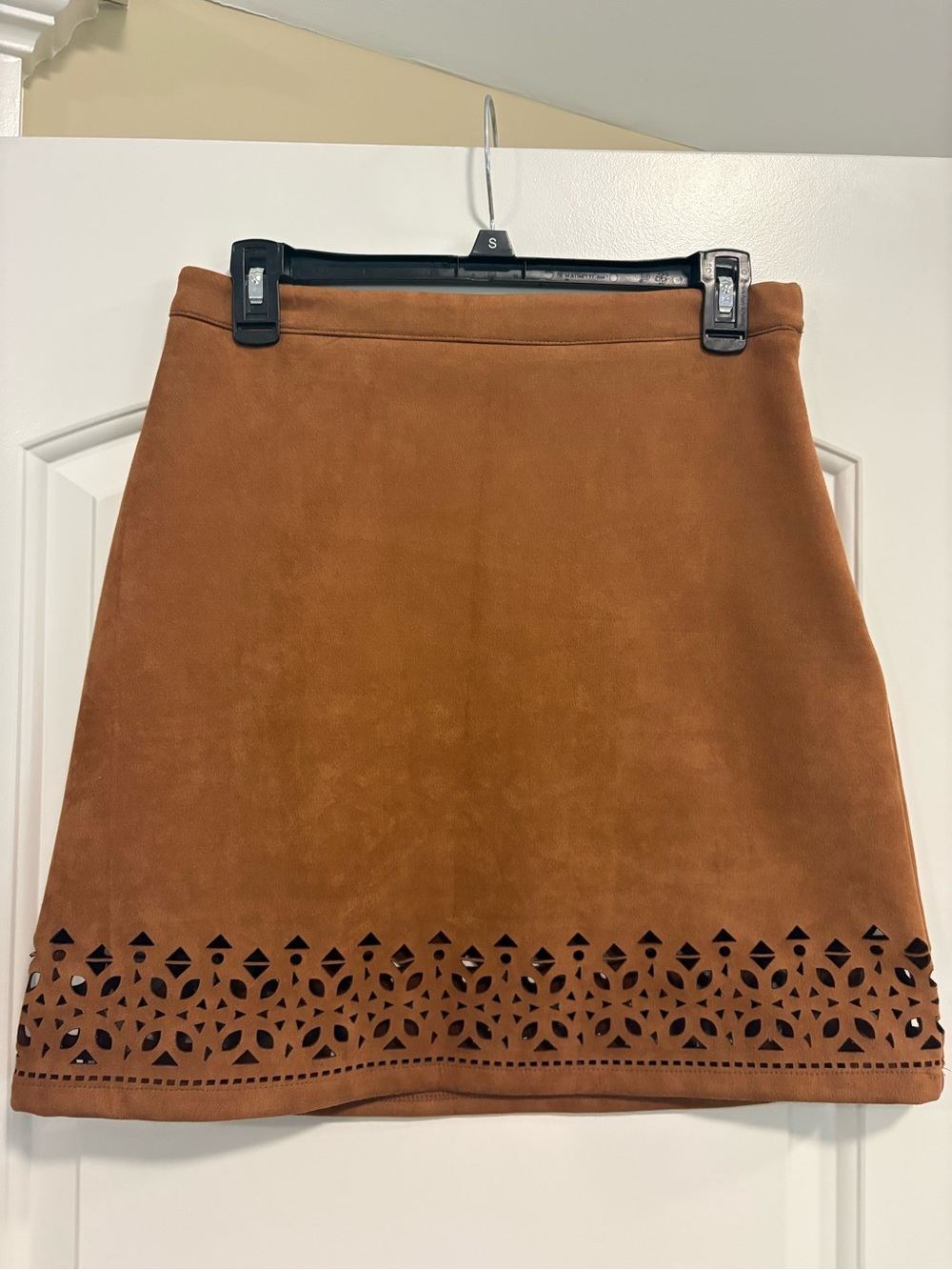 Women’s Suede Brown Skirt with Hem Design